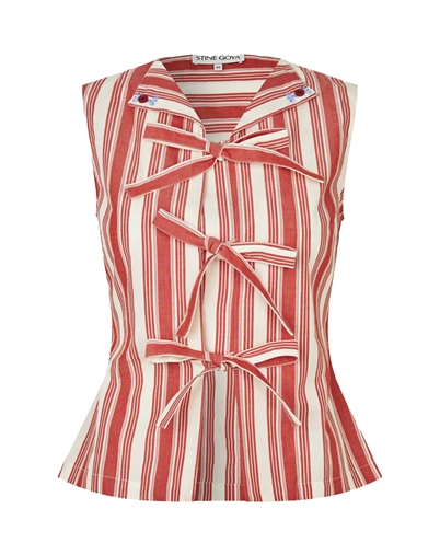Stine Goya - Striped Tie Front Vest - Scarlet Trot